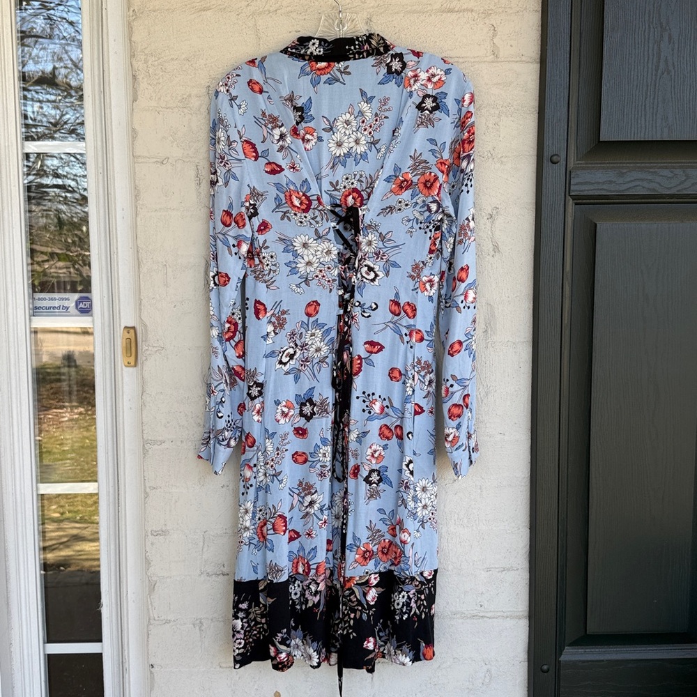 Anthropologie Maeve Leyster Blue Floral Shirt Dress Size 4 - Picture 9 of 9